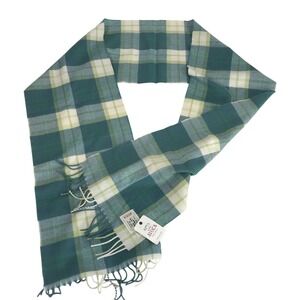 Avoca The‎ Mill Ireland Scarf 100% Pure New Wool Green Teal Plaid Fringed NWT